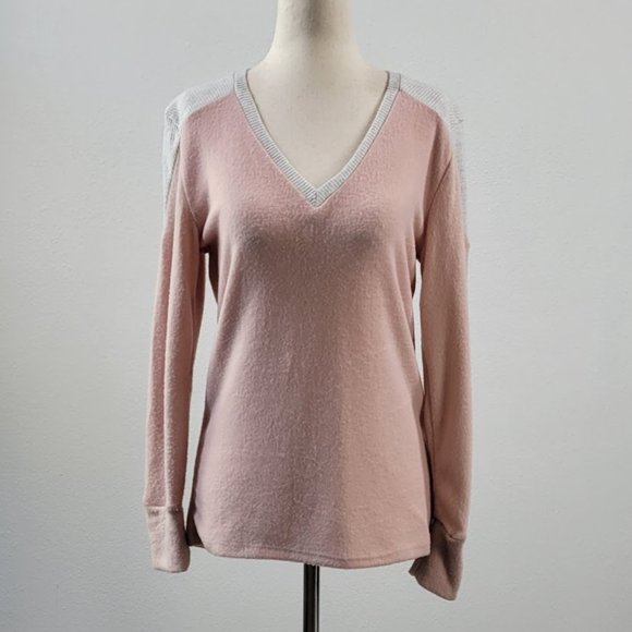 PROOF NEW YORK V-neck sweater rose and grey Sz M - Picture 1 of 7